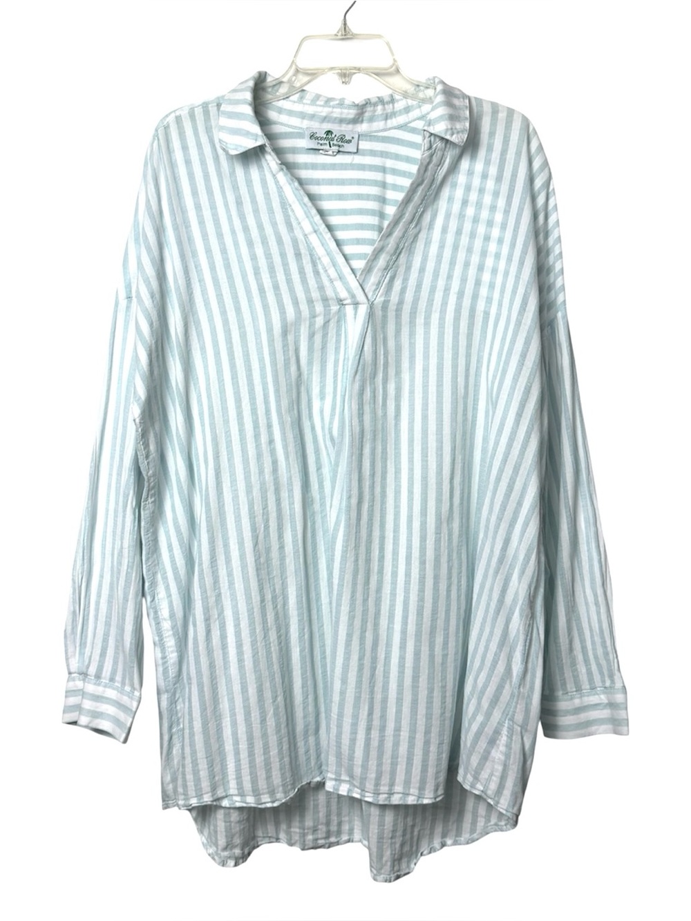 Coconut Row Palm Beach Mint Stripe Oversized Tunic Cover Up XXL Cotton